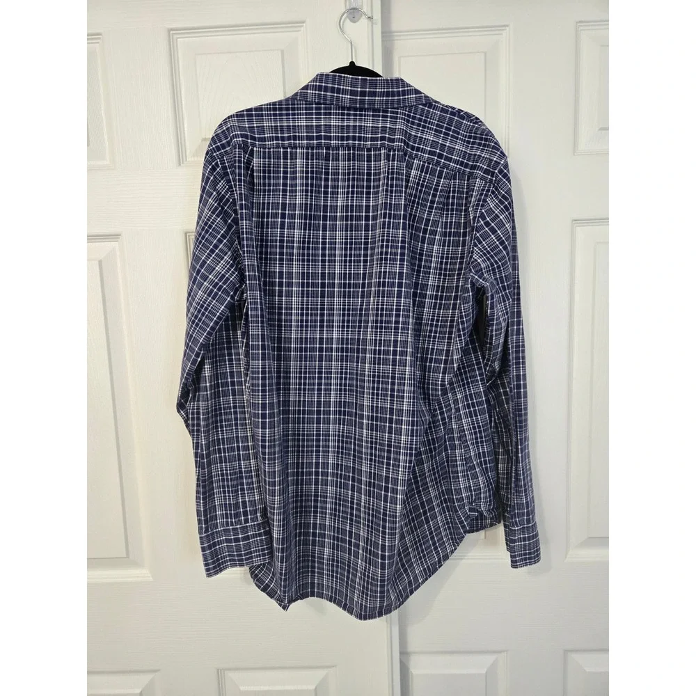 J. Crew Thompson Shirtings Mens XL Navy Blue White Plaid 80s 2-Ply Cotton Shirt